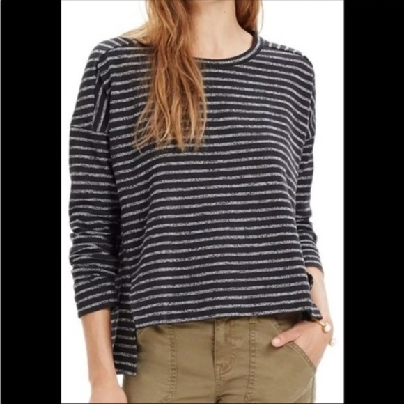 Madewell Sweaters - Madewell Marled Stripe Hi-Lo Sweater XS Black & White‎ Long Sleeve Pullover
